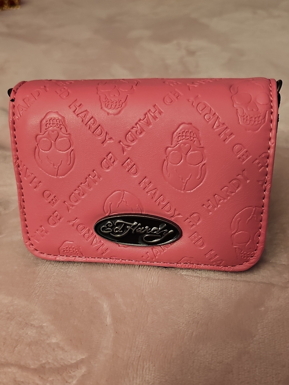 Ed Hardy Pink Embossed Skull Mini Wallet/Purse